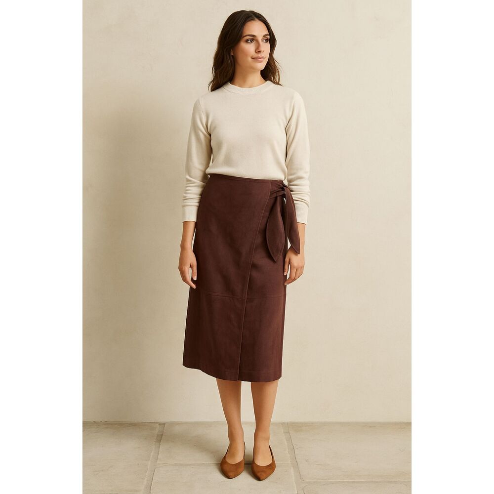 By Anthropologie Brown Retro MIdi Wrap Pencil Skirt    Women's Size XS